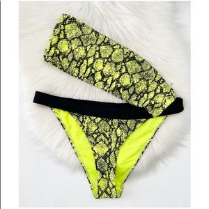 NEW Betty Jade Neon Yellow Snake Skin Ultra Sexy Bandeau Bikini Set XL